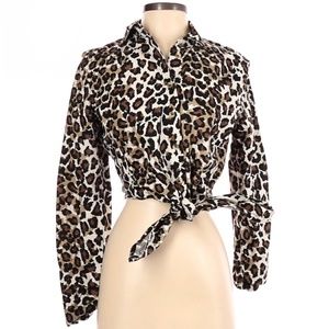 Free People Leopard Long Sleeve Button-Down Top